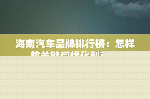 海南汽车品牌排行榜：怎样将关键词优化到首页