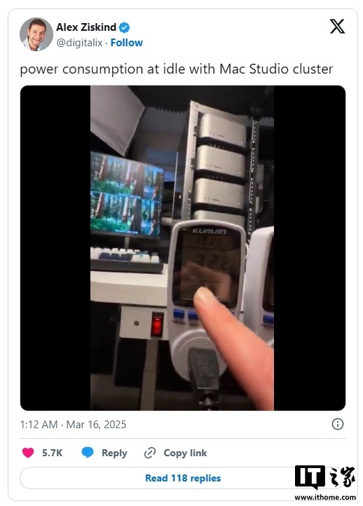 4 台 M3 Ultra 苹果 Mac Studio 组成集群，闲置功耗仅 32W