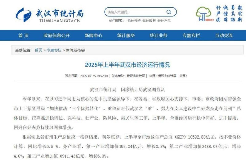 2025年上半年武汉市经济运行情况